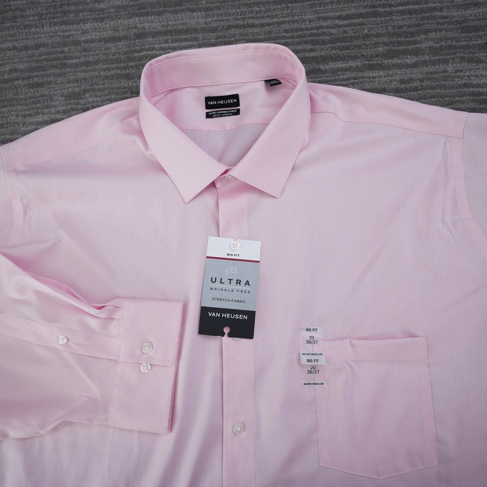 Van Heusen Dress Shirt Men Tall Fit Ultra Wrinkle‎ Free Pink New Tag 20 36/37